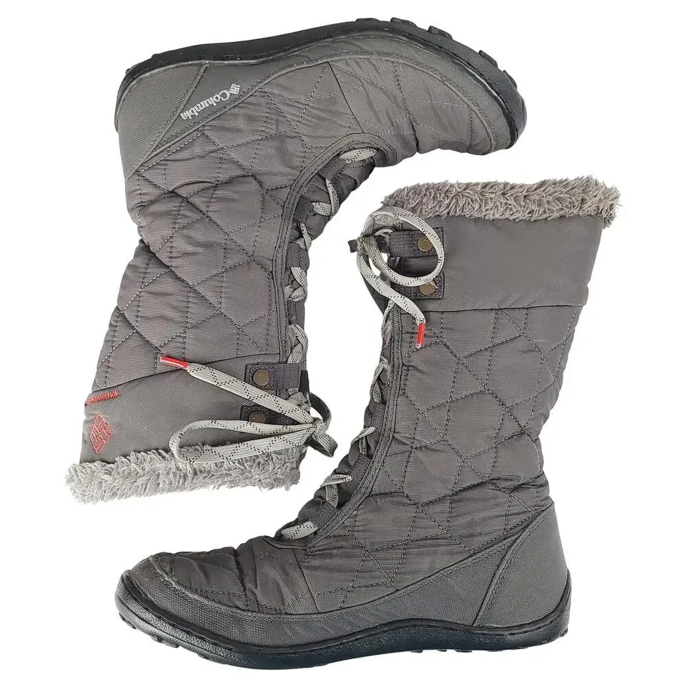 Columbia Minx Mid Boots Women 9 Gray Lace Up Waterproof Faux Fur Lining Winter
